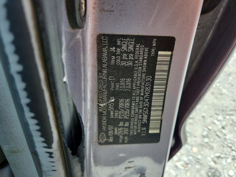 2007 Hyundai Santa Fe მანქანა იყიდება აუქციონზე, vin: 5NMSG13D47H083130, აუქციონის ნომერი: 70812916