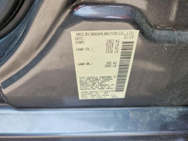 2019 Nissan Altima მანქანა იყიდება აუქციონზე, vin: 1N4BL4DV2KC178609, აუქციონის ნომერი: 68204686