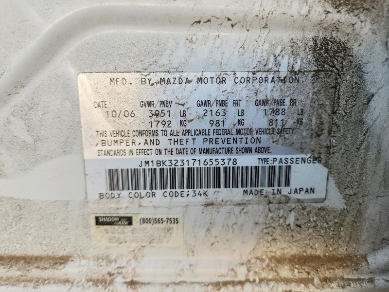 Aukcja sprzedaży 2007 Mazda 3, vin: JM1BK323171655378, numer aukcji: 66860306