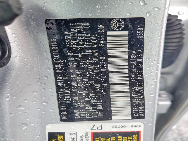 68200276 :رقم المزاد ، 4T1BF1FK1FU023886 vin ، 2015 Toyota Camry مزاد بيع
