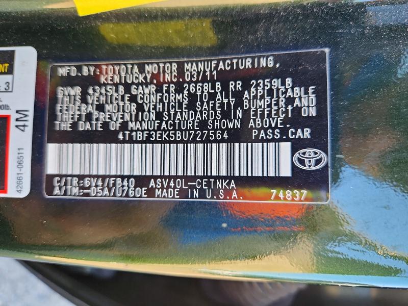 Продажа на аукционе авто 2011 Toyota Camry, vin: 4T1BF3EK5BU727564, номер лота: 68256136