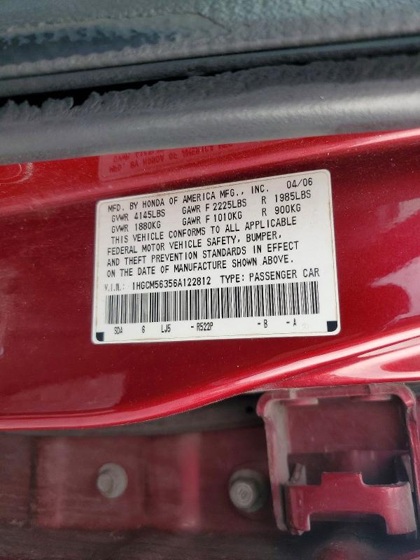65965766 :رقم المزاد ، 1HGCM56356A122812 vin ، 2006 Honda Accord مزاد بيع