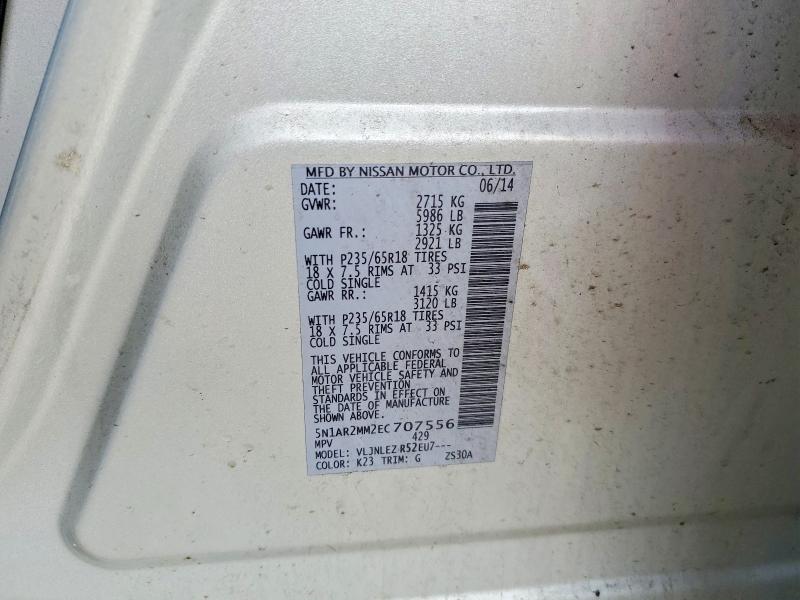 Aukcja sprzedaży 2014 Nissan Pathfinder, vin: 5N1AR2MM2EC707556, numer aukcji: 67157126