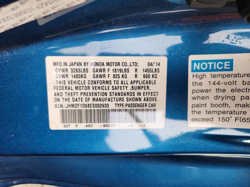 67774076 :رقم المزاد ، JHMZF1D68ES002633 vin ، 2014 Honda Cr-z مزاد بيع