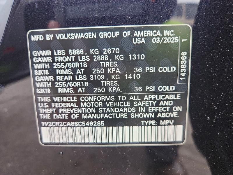 Продаж на аукціоні авто 2025 Volkswagen Atlas, vin: 1V2CR2CA8SC549285, номер лоту: 67313906