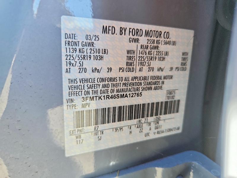 67921776 :رقم المزاد ، 3FMTK1R46SMA12765 vin ، 2025 Ford Mustang Mach-e مزاد بيع