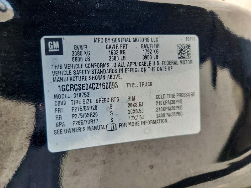 67674376 :رقم المزاد ، 1GCRCSE04CZ160093 vin ، 2012 Chevrolet Silverado مزاد بيع