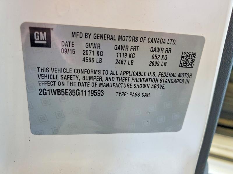 Auction sale of the 2016 Chevrolet Impala Limited, vin: 2G1WB5E35G1119593, lot number: 68264396