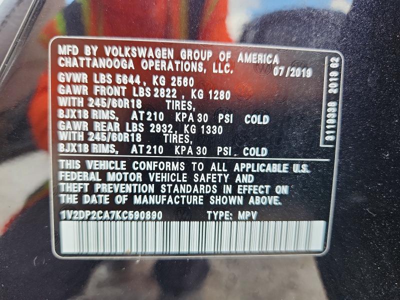 2019 Volkswagen Atlas მანქანა იყიდება აუქციონზე, vin: 1V2DP2CA7KC590890, აუქციონის ნომერი: 68182746