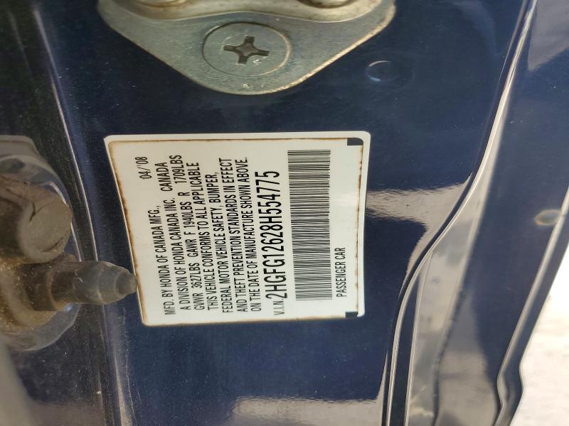 2008 Honda Civic მანქანა იყიდება აუქციონზე, vin: 2HGFG12628H554775, აუქციონის ნომერი: 68778856