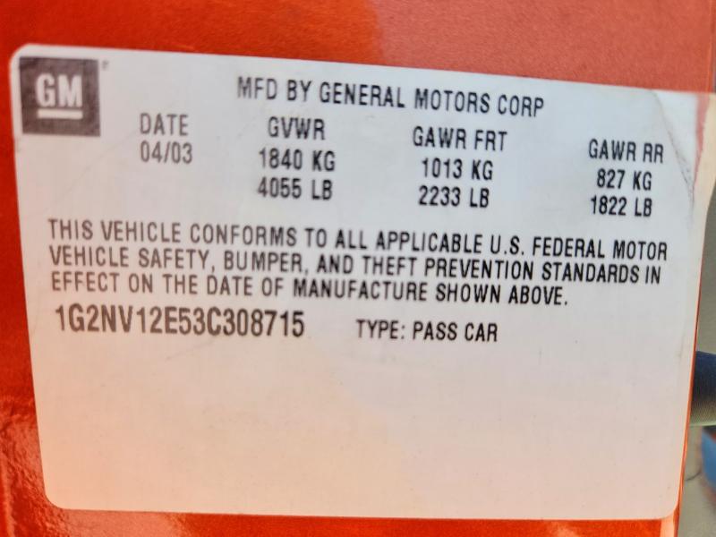 2003 Pontiac Grand Am მანქანა იყიდება აუქციონზე, vin: 1G2NV12E53C308715, აუქციონის ნომერი: 68960056