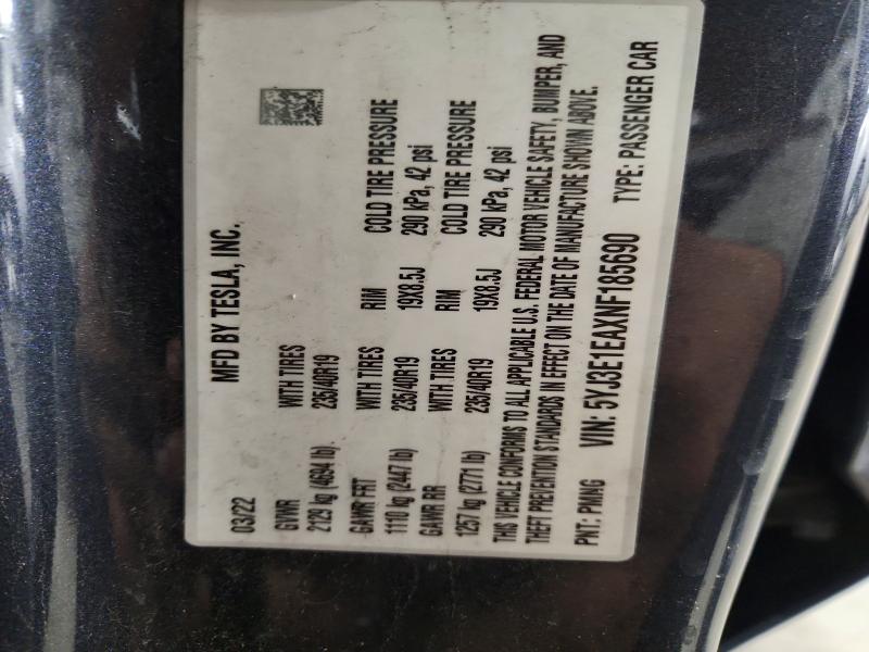 Продажа на аукционе авто 2022 Tesla Model 3, vin: 5YJ3E1EAXNF185690, номер лота: 70330496