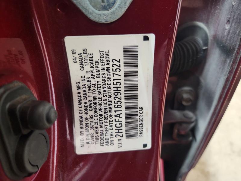 Auction sale of the 2009 Honda Civic, vin: 2HGFA16529H517522, lot number: 70112456