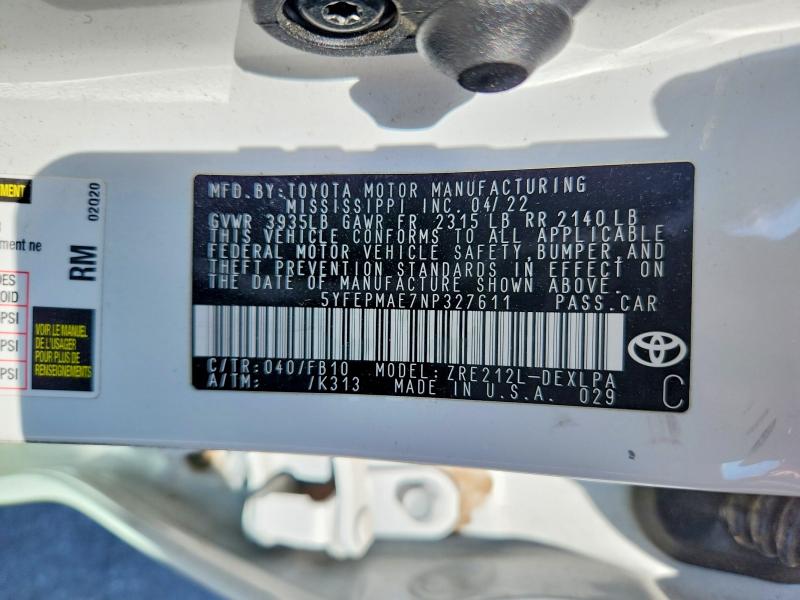 Продажа на аукционе авто 2022 Toyota Corolla, vin: 5YFEPMAE7NP327611, номер лота: 68139476