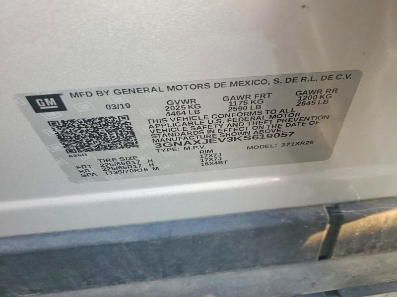 2019 Chevrolet Equinox მანქანა იყიდება აუქციონზე, vin: 3GNAXJEV3KS619057, აუქციონის ნომერი: 67495176
