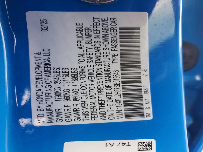 Продаж на аукціоні авто 2025 Honda Civic, vin: 19XFL2H87SE019548, номер лоту: 69426906