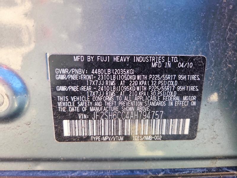 Aukcja sprzedaży 2010 Subaru Forester, vin: JF2SH6CC4AH794757, numer aukcji: 70294716