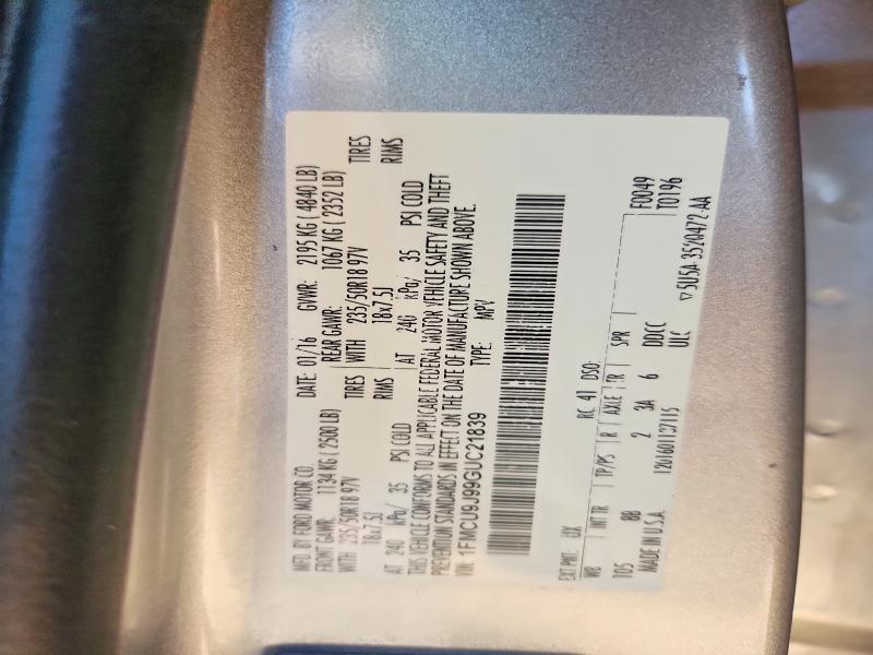 2016 Ford Escape მანქანა იყიდება აუქციონზე, vin: 1FMCU9J99GUC21839, აუქციონის ნომერი: 70620196
