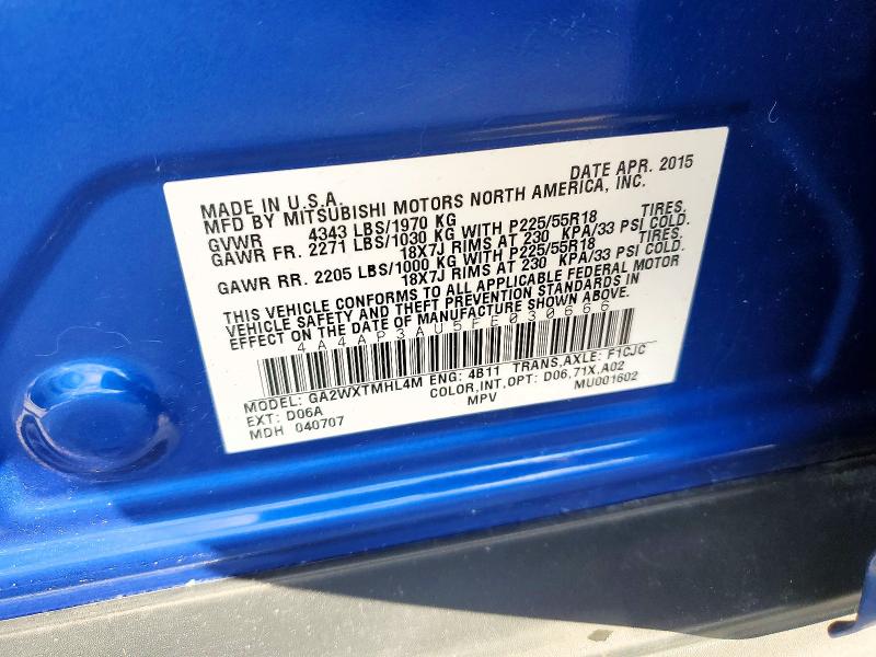68523026 :رقم المزاد ، 4A4AP3AU5FE030666 vin ، 2015 Mitsubishi Outlander Sport مزاد بيع