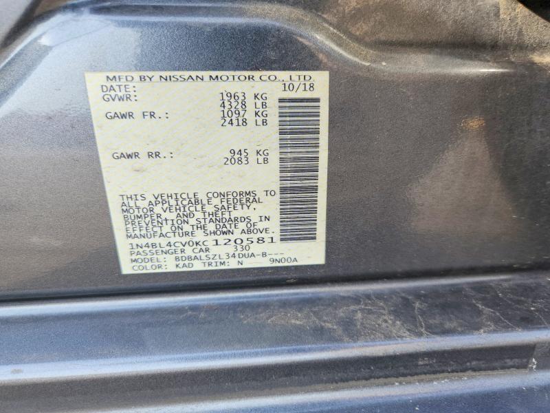 Aukcja sprzedaży 2019 Nissan Altima, vin: 1N4BL4CV0KC120581, numer aukcji: 67663236
