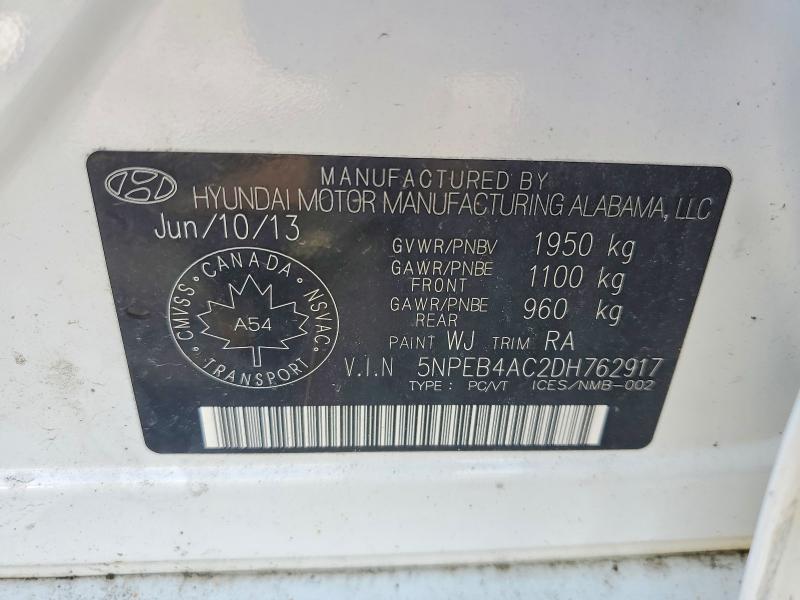 Aukcja sprzedaży 2013 Hyundai Sonata, vin: 5NPEB4AC2DH762917, numer aukcji: 65961146