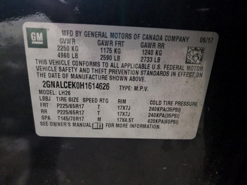 68019016 :رقم المزاد ، 2GNALCEK0H1614626 vin ، 2017 Chevrolet Equinox مزاد بيع