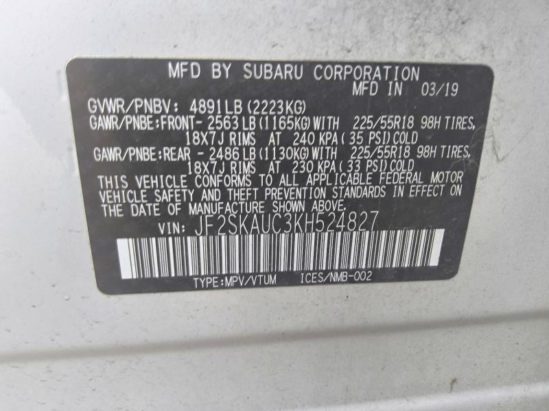Aukcja sprzedaży 2019 Subaru Forester, vin: JF2SKAUC3KH524827, numer aukcji: 67473736