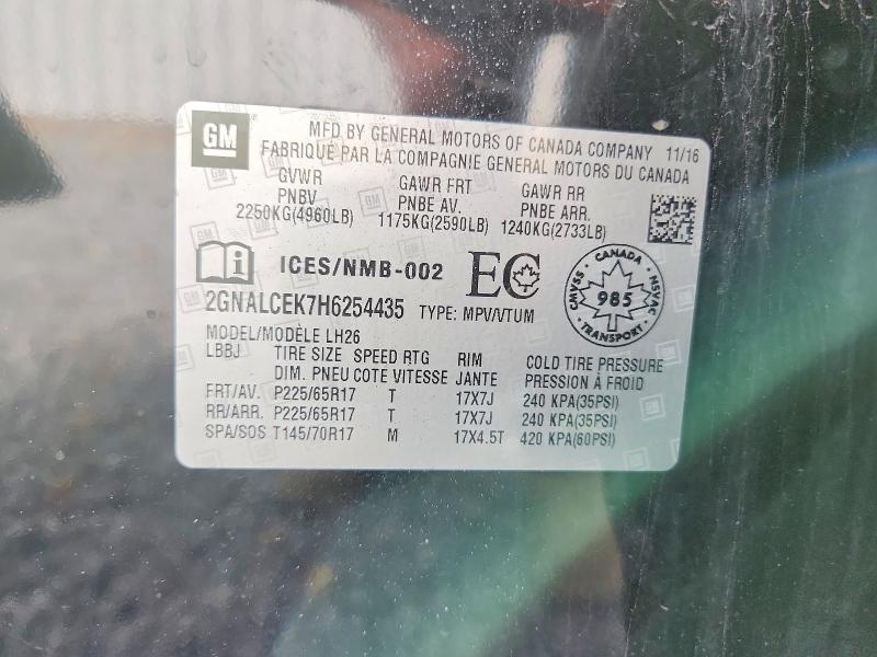 70674396 :رقم المزاد ، 2GNALCEK7H6254435 vin ، 2017 Chevrolet Equinox مزاد بيع