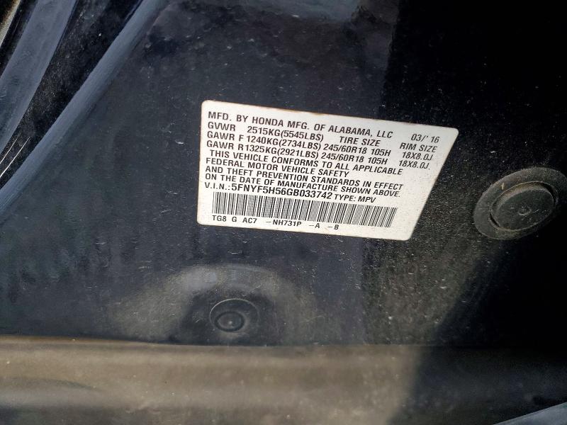 Aukcja sprzedaży 2016 Honda Pilot, vin: 5FNYF5H56GB033742, numer aukcji: 69972376