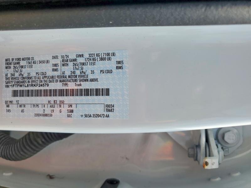 2024 Ford F150 მანქანა იყიდება აუქციონზე, vin: 1FTFW1L81RKF24579, აუქციონის ნომერი: 63985356