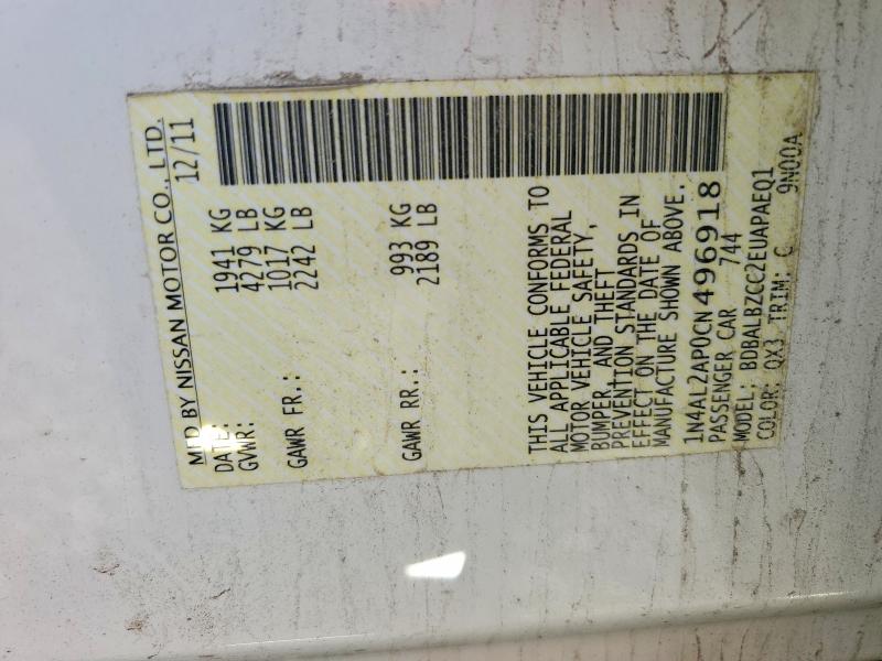 2012 Nissan Altima მანქანა იყიდება აუქციონზე, vin: 1N4AL2AP0CN496918, აუქციონის ნომერი: 69759636