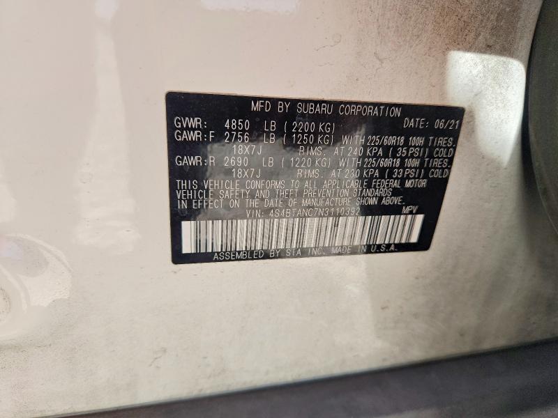 Продажа на аукционе авто 2022 Subaru Outback, vin: 4S4BTANC7N3110392, номер лота: 68869976