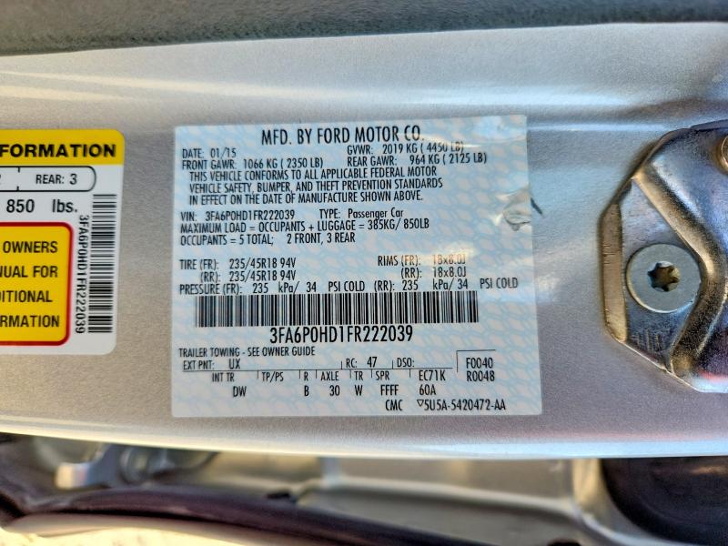 68855316 :رقم المزاد ، 3FA6P0HD1FR222039 vin ، 2015 Ford Fusion مزاد بيع