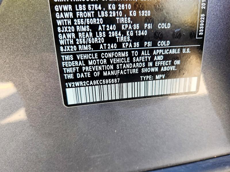 Aukcja sprzedaży 2019 Volkswagen Atlas, vin: 1V2WR2CA9KC595687, numer aukcji: 67561386