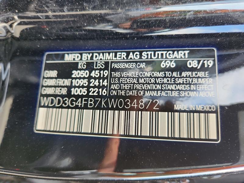 2019 Mercedes-benz A მანქანა იყიდება აუქციონზე, vin: WDD3G4FB7KW034872, აუქციონის ნომერი: 67076426