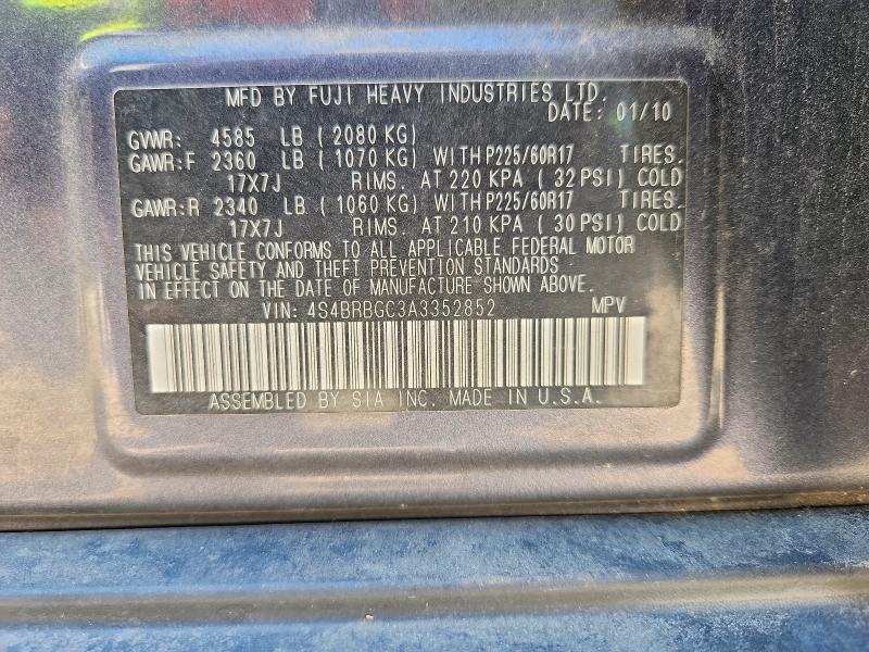 Продажа на аукционе авто 2010 Subaru Outback, vin: 4S4BRBGC3A3352852, номер лота: 68185796