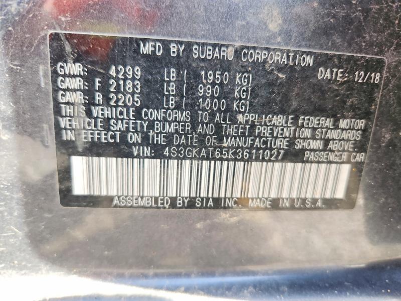 Aukcja sprzedaży 2019 Subaru Impreza, vin: 4S3GKAT65K3611027, numer aukcji: 68723566