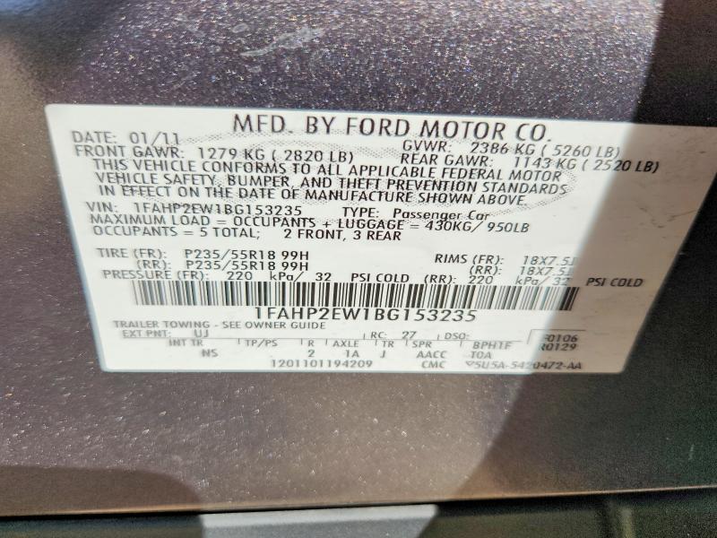 Продажа на аукционе авто 2011 Ford Taurus, vin: 1FAHP2EW1BG153235, номер лота: 68413676