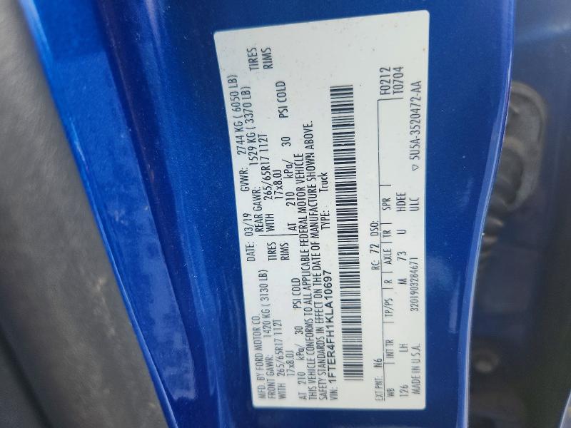 67161306 :رقم المزاد ، 1FTER4FH1KLA10697 vin ، 2019 Ford Ranger مزاد بيع
