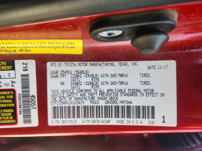 2018 Toyota Tacoma მანქანა იყიდება აუქციონზე, vin: 5TFCZ5ANXJX123419, აუქციონის ნომერი: 66023226
