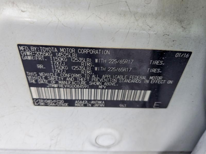 68643516 :رقم المزاد ، JTMWFREVXGD084591 vin ، 2016 Toyota Rav4 مزاد بيع