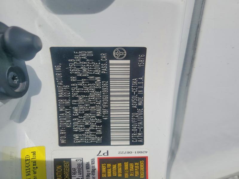 2016 Toyota Camry მანქანა იყიდება აუქციონზე, vin: 4T1BF1FK0GU199362, აუქციონის ნომერი: 68161806