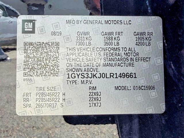 69011276 :رقم المزاد ، 1GYS3JKJ0LR149661 vin ، 2020 Cadillac Escalade مزاد بيع