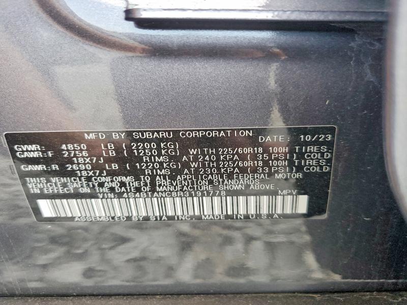 Aukcja sprzedaży 2024 Subaru Outback, vin: 4S4BTANC8R3191778, numer aukcji: 69380556