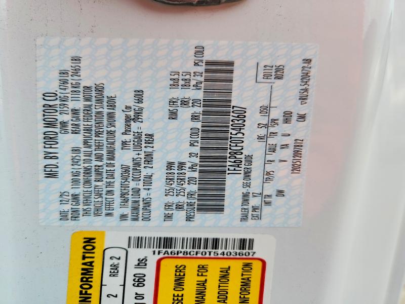 Продаж на аукціоні авто 2026 Ford Mustang, vin: 1FA6P8CF0T5403607, номер лоту: 70155366