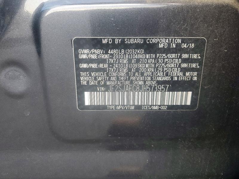 67099646 :رقم المزاد ، JF2SJAEC8JH573957 vin ، 2018 Subaru Forester مزاد بيع