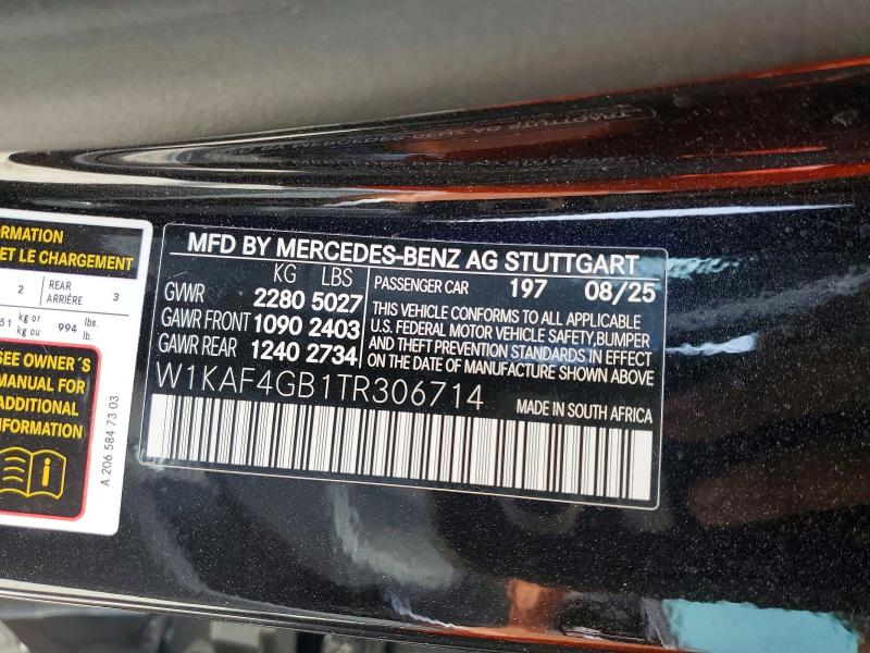 69197446 :رقم المزاد ، W1KAF4GB1TR306714 vin ، 2026 Mercedes-benz C مزاد بيع