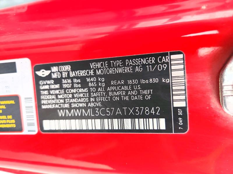 Aukcja sprzedaży 2010 Mini Cooper, vin: WMWML3C57ATX37842, numer aukcji: 71052976