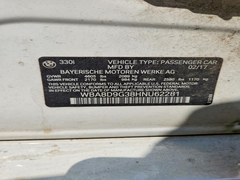 67507946 :رقم المزاد ، WBA8D9G38HNU62281 vin ، 2017 Bmw 330 مزاد بيع