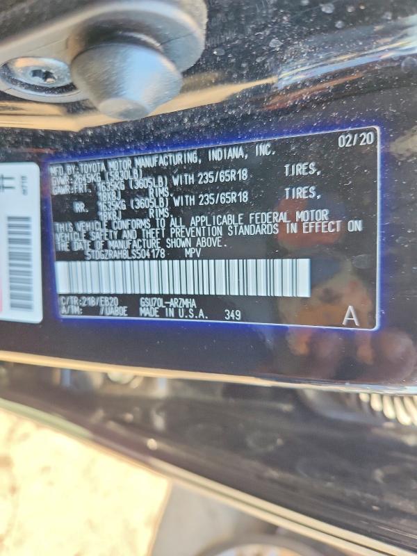 66711066 :رقم المزاد ، 5TDGZRAH8LS504178 vin ، 2020 Toyota Highlander مزاد بيع